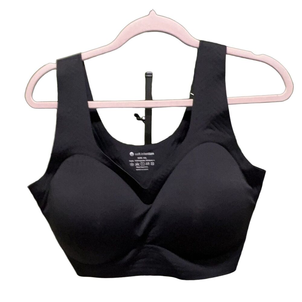 Soft Intention Women's 4XL Bralette Black Seamless Padded Wireless Stretch Bra